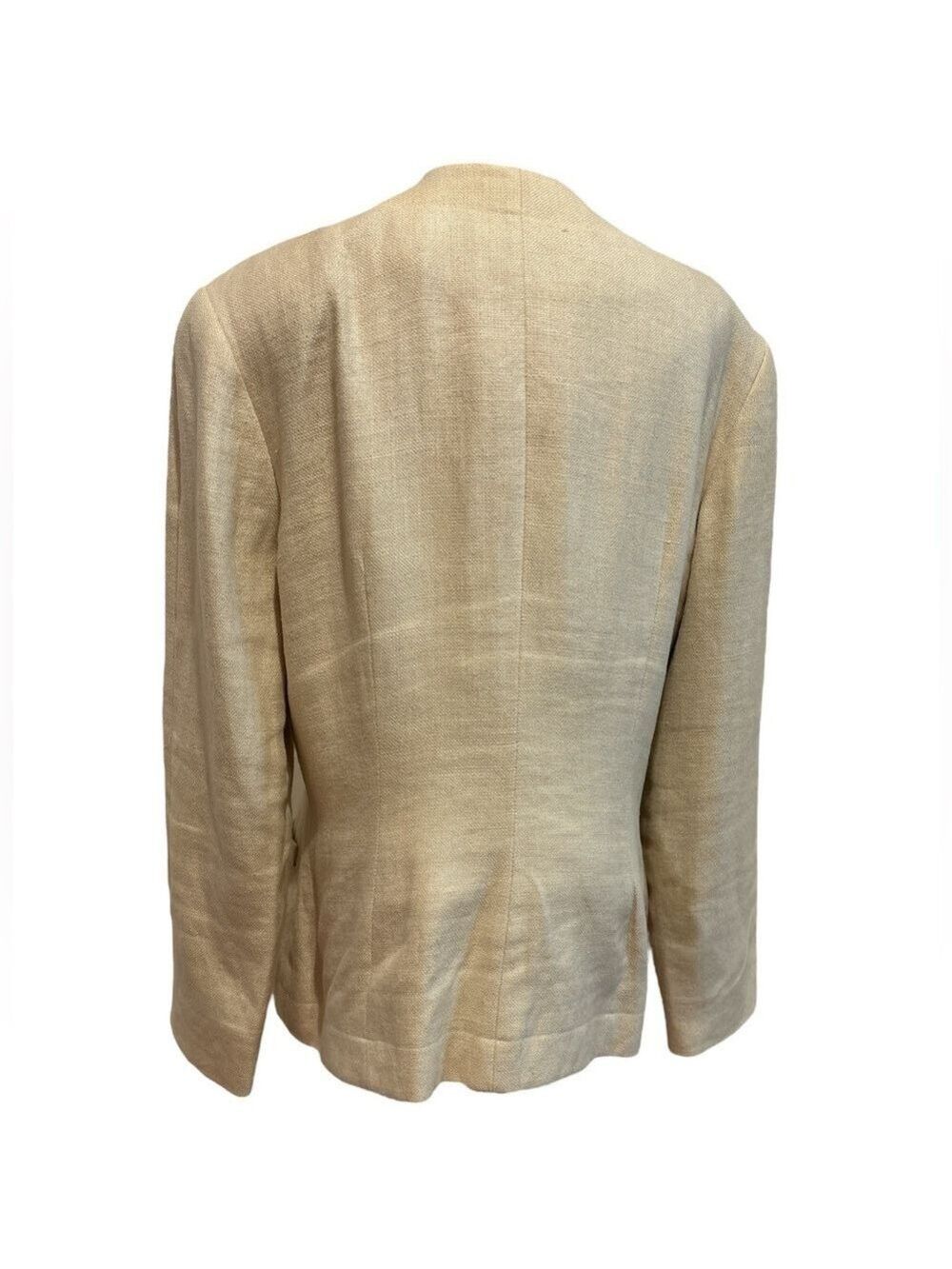 80s A+ELLEN NEUTRAL WOVEN LINEN COLLARLESS BLAZER EFFORTLESS QUIET LUXURY SZ 14 - Picture 5 of 6